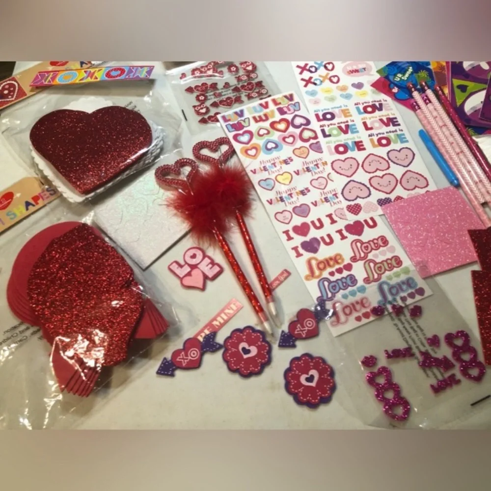 NEW, NWOT Huge Valentine’s Day Lot Stickers, crafts, pencils, more